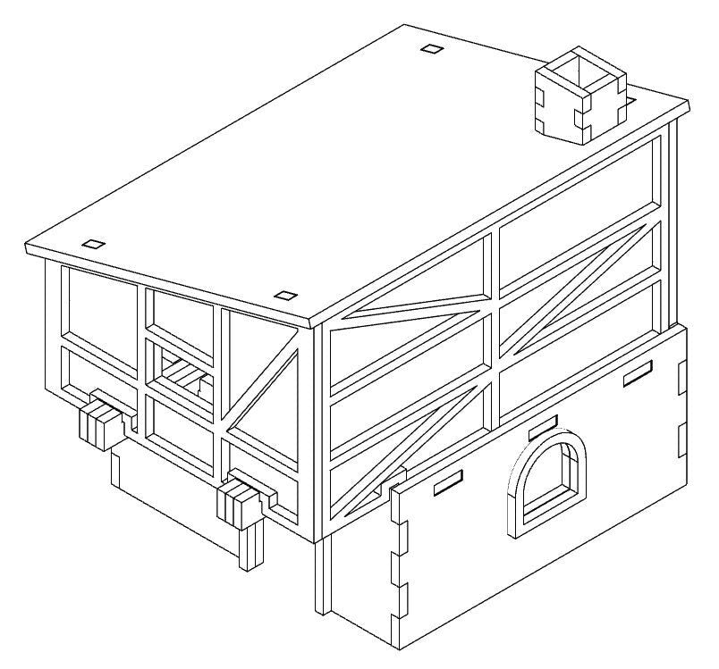 Medieval Village - Two-Story House - MDF Laser Cut 28mm Kits - CreatorpultGames - Role Playing Accessories