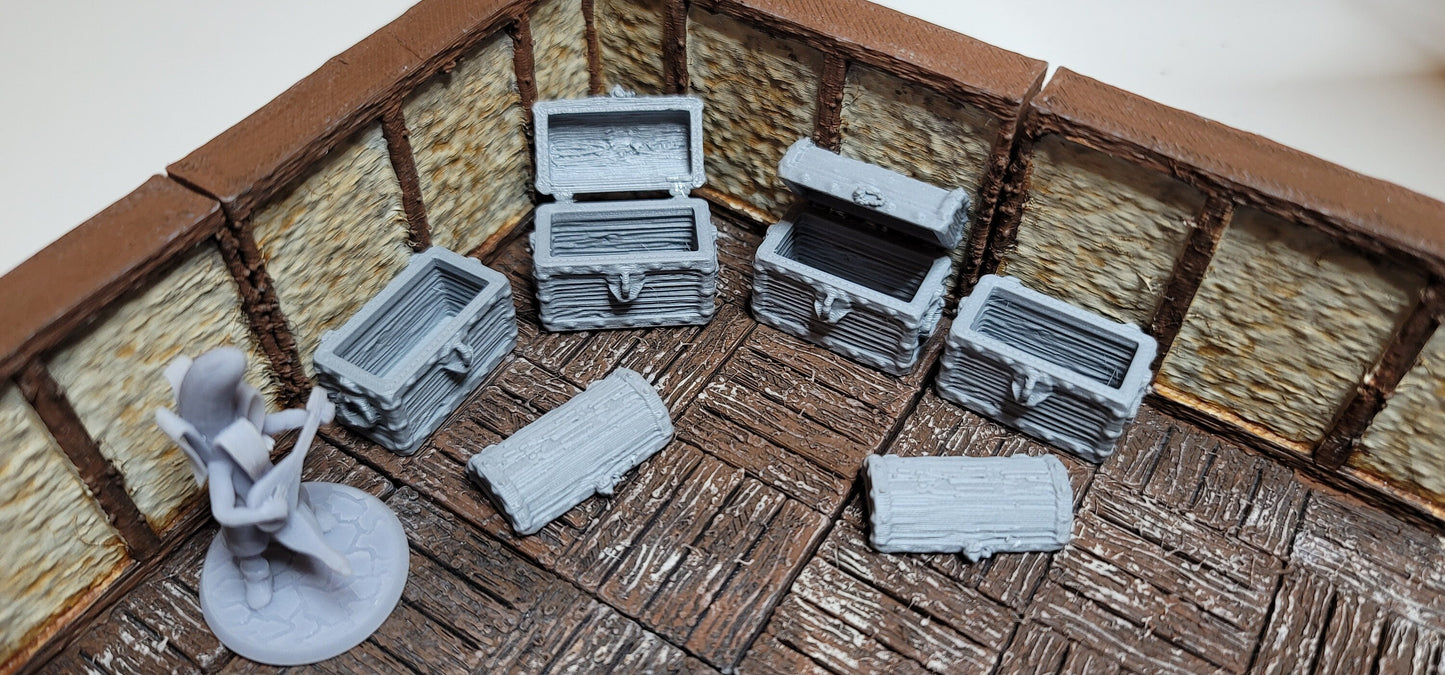 NEW in 2023! - Fantasy Wooden Chests | 3D printed | RPG | Dungeons and Dragons | 28mm | 32mm | Terrain Scatter